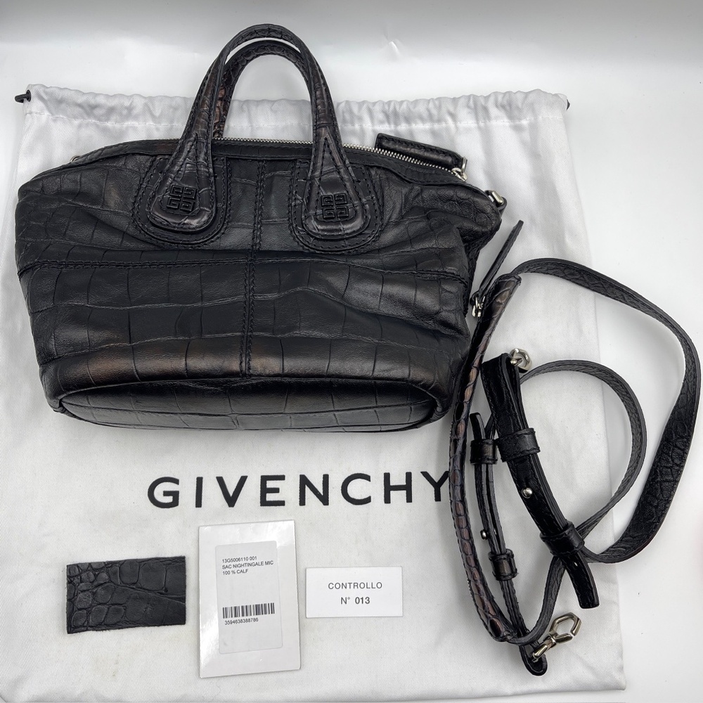 GIVENCHY Nightingale Calfskin Leather handbag Zipper bag Strap black brown HTF